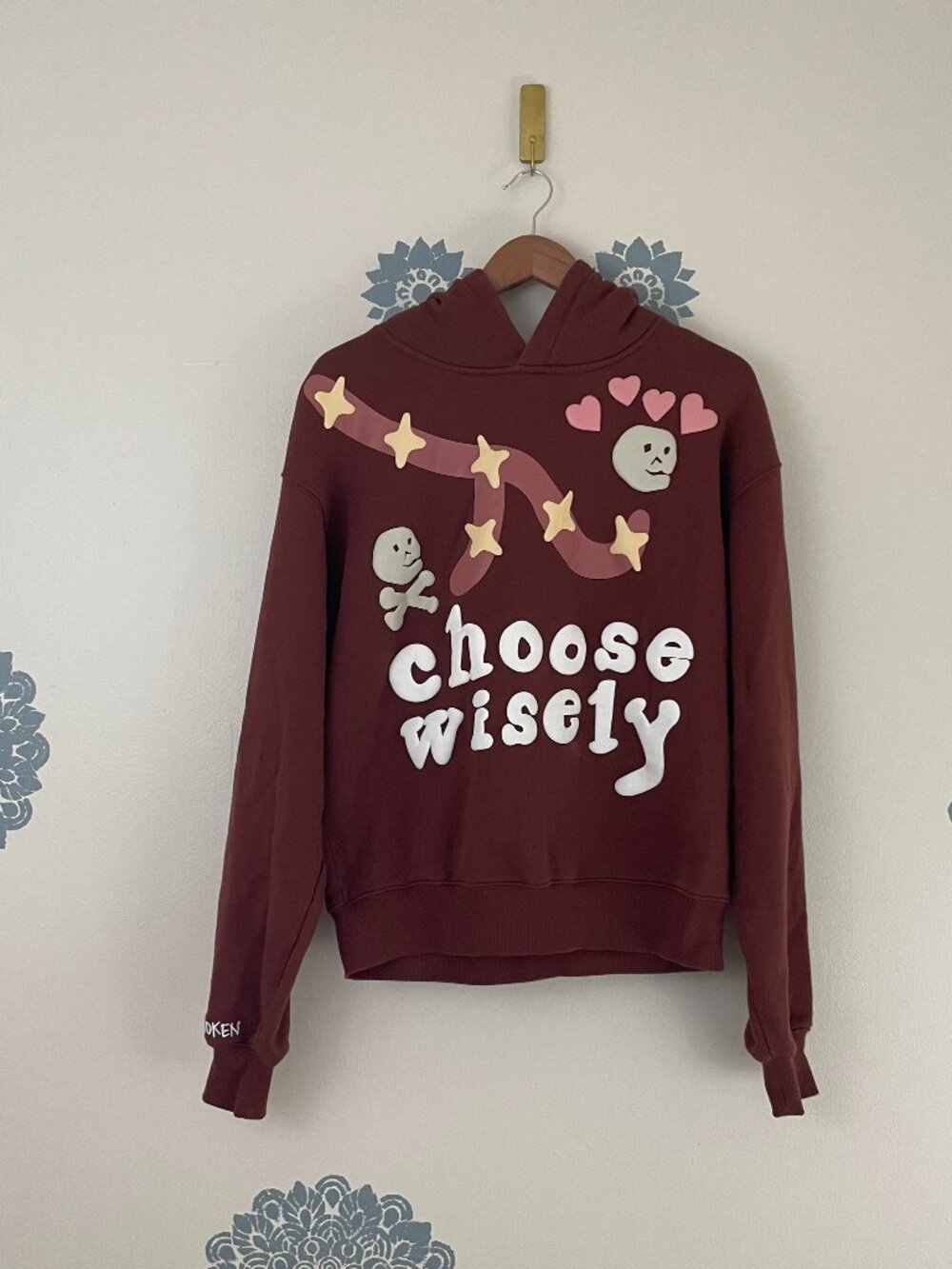 Broken Planet Market Choose Wisely Puff Print Hoodie Men's Size Small